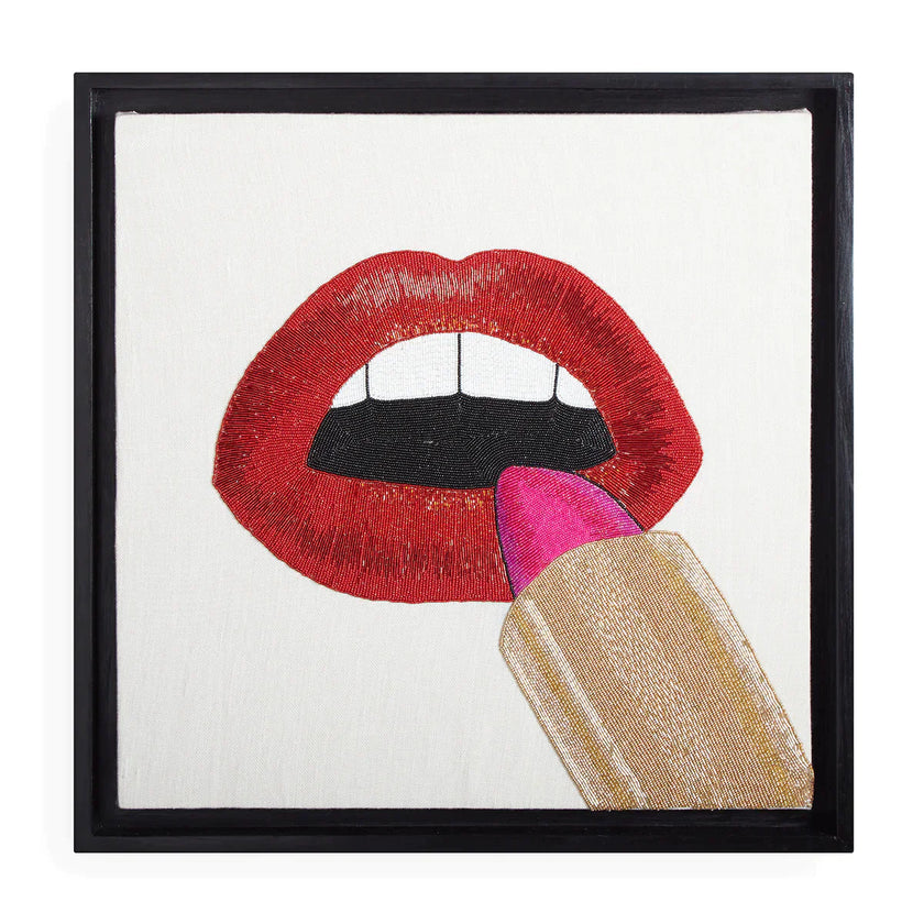 lipstick beaded wall art
